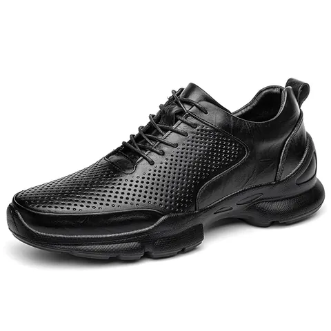 Scarpe da Camminata all'Aperto da Uomo in Pelle di Vacchetta Primo Fiore Traforate Traspiranti Antiscivolo Rialzo Interno Sneakers Business Casual