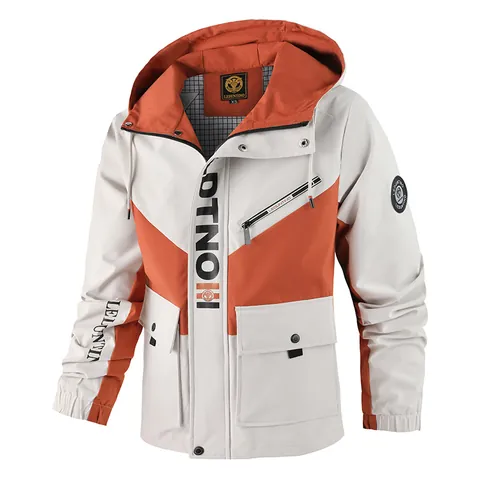 Men's Hooded Parka Jacket Lightweight Color Block Outdoor Casual Windbreaker Polyester Top For Autumn Winter