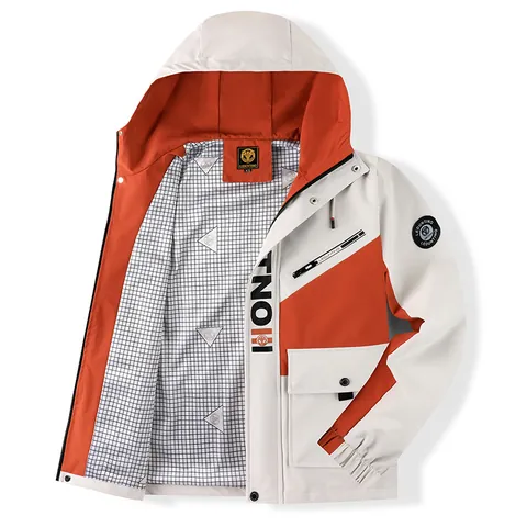 Men's Hooded Parka Jacket Lightweight Color Block Outdoor Casual Windbreaker Polyester Top For Autumn Winter
