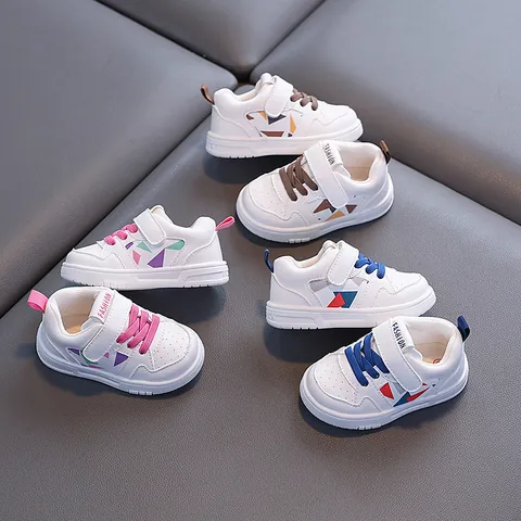 Toddler Kids Walking Shoes 1-3 Years Old Soft Sole Anti-Slip Microfiber Leather Sport Sneakers For Boys Girls Casual Board Shoes