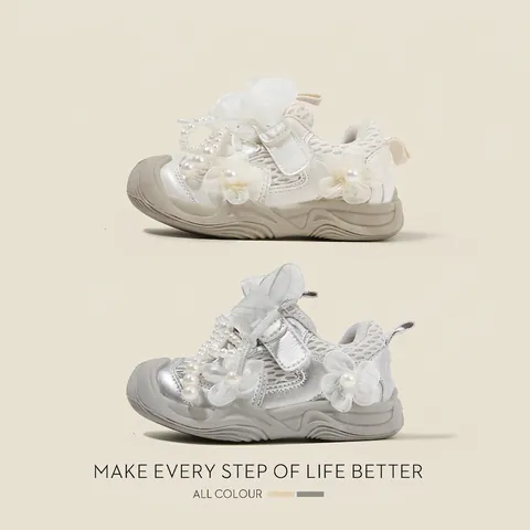 Baby Mädchen Lauflernschuhe Ballett-Stil Süße Schleife Künstliche Perle Dekoration Kleinkind Prinzessin Sportschuhe Atmungsaktive Mesh Rutschfeste Sneaker Herbst
