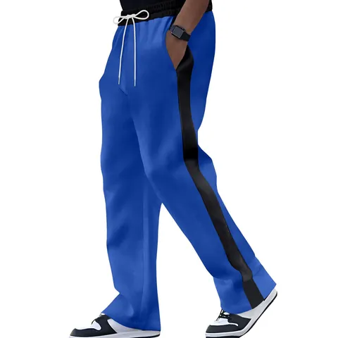 Men Heavyweight Terry Sweatpants Contrast Panel Loose Straight Leg Sporty Joggers Autumn Winter Casual Polyester Track Pants For Men