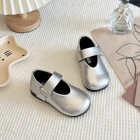 Girls Mary Jane Flat Shoes PU Leather Round Toe Soft Sole Korean Style Princess Dress Shoes For School Wedding Party