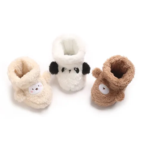 Infant Winter Warm Shoes Socks Thickened Fleece Cartoon Panda Bear Toddler Pre-Walker Soft Sole Booties For Baby Boys Girls