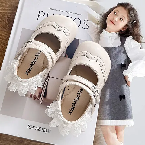 Baby Girls Mary Jane Princess Shoes Lace Trim PU Leather Toddler Soft Sole Walking Shoes 2025 Autumn New Style