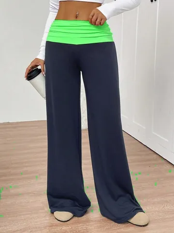 Women Plus Size Yoga Pants Fashion Patchwork Flare Leg Trousers High Waist Contrast Color Polyester Bottoms Casual Sports Leggings
