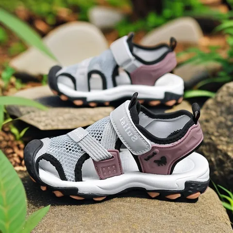 Boys Sports Sandals Closed Toe Breathable Mesh Outdoor Beach Shoes For Kids Anti Slip Soft Sole Student Sandals Hook And Loop