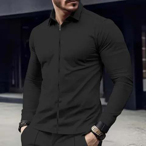 Heren Casual Wafelbreisel Polo Shirt met Kwart Rits Lange Mouw Sneldrogend Effen Kleur Revers Jas Top Outdoor Mode