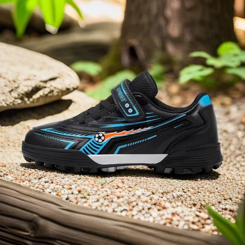 Kids Soccer Shoes Waterproof Artificial Leather Non Slip Training Sneakers For Boys Outdoor Athletic Football Shoes Magic Tape Closure