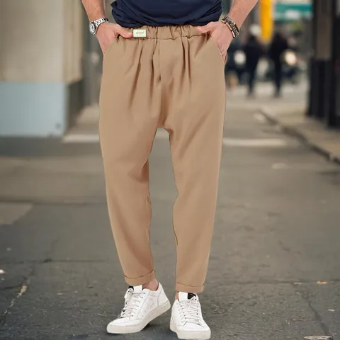 Men's Fashion Casual Solid Color Harem Pants Big Size Loose Drop Crotch Trousers Straight Leg Sweatpants Streetwear For Everyday Wear