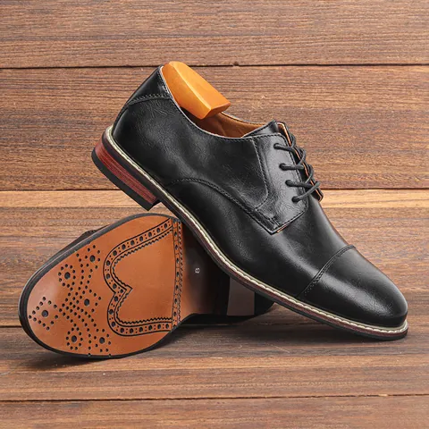 Scarpe in Pelle Formale da Business da Uomo Stile Britannico Classiche Derby Stringate in PU con Dettagli Brogue e Suola in Gomma