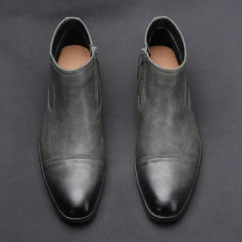 Stivali Martin da Uomo in Pelle Sfregata Alla Moda Cerniera Laterale Retro Casual Taglio Medio Stivaletti Taglia 39-50 Autunno Inverno