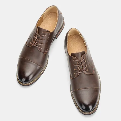 Scarpe Eleganti Classiche da Uomo Taglie Forti Derby da Ufficio Cap Toe in PU Oxford Suola in Gomma Antiscivolo Casual