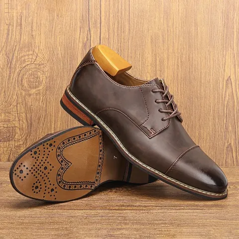 Scarpe Eleganti Classiche da Uomo Taglie Forti Derby da Ufficio Cap Toe in PU Oxford Suola in Gomma Antiscivolo Casual