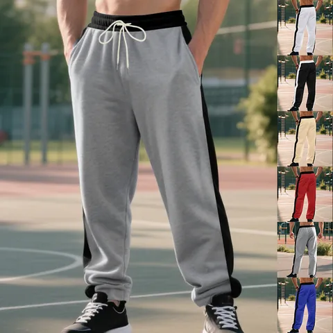 Men's Heavyweight Terry Sweatpants Loose Fit Casual Sport Jogger Pants With Side Stripes And Drawstring For Autumn Winter