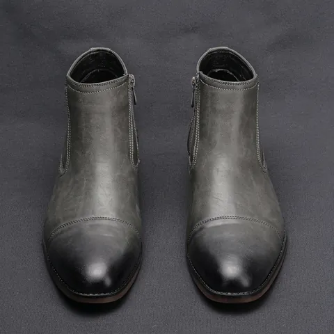 Stivali Martin da Uomo in Pelle Sfregata Alla Moda Cerniera Laterale Retro Casual Taglio Medio Stivaletti Taglia 39-50 Autunno Inverno