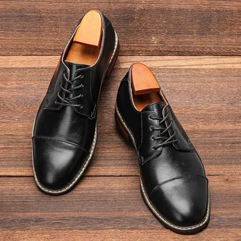 Scarpe in Pelle Formale da Business da Uomo Stile Britannico Classiche Derby Stringate in PU con Dettagli Brogue e Suola in Gomma