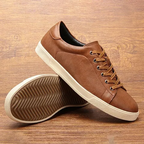 Scarpe da Skate Uomo Classiche Casual Pelle Artificiale Stile Britannico Retro Low Top Sneakers Piatte per Moda Quotidiana