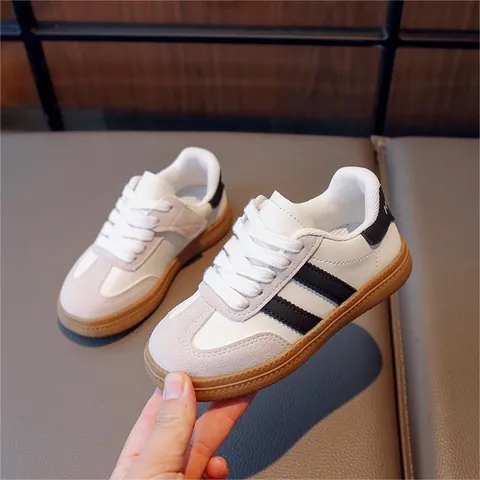 Retro Kids German Army Trainer Sneakers Unisex Casual Colorblock Board Shoes Non-Slip Lightweight White Shoes For Boys Girls