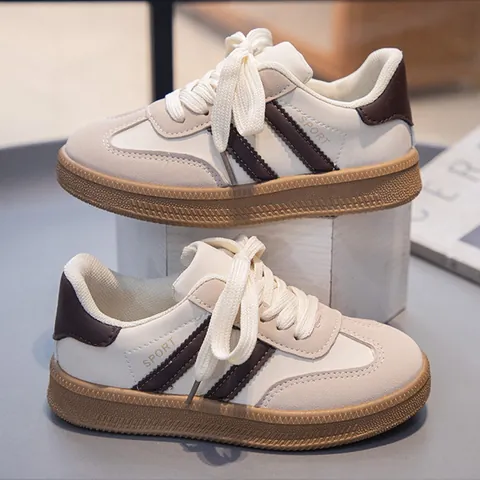 Retro Kids German Army Trainer Sneakers Unisex Casual Colorblock Board Shoes Non-Slip Lightweight White Shoes For Boys Girls