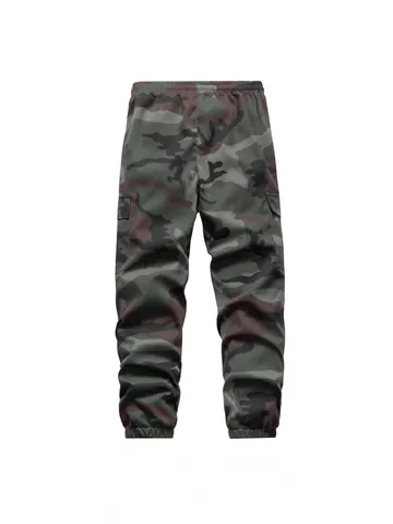 Men Camouflage Cargo Joggers Polyester Multi Pocket Casual Sweatpants Drawstring Elastic Waist Tapered Jogging Pants Daily