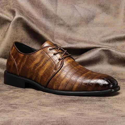 Scarpe da Uomo Formali in Pelle con Motivo a Coccodrillo Finta Pelle Stringate Scarpe Oxford Resistenti all'Acqua e Antiscivolo