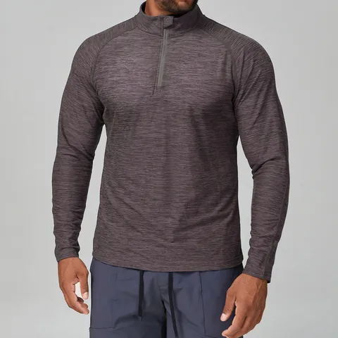 Men Slim Fit Active Long Sleeve Top Quick Dry Quarter Zip Stand Collar Training Shirt For Running Gym Basketball
