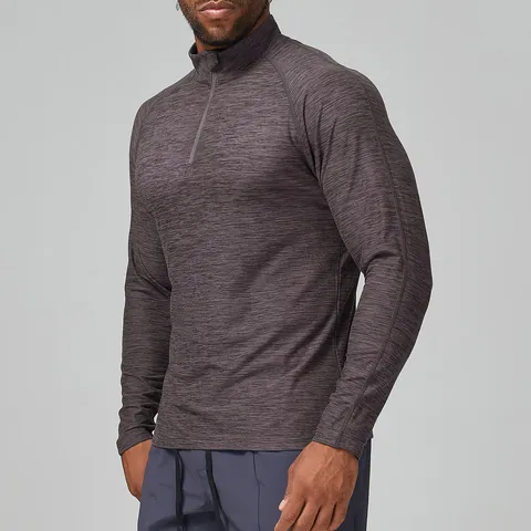 Men Slim Fit Active Long Sleeve Top Quick Dry Quarter Zip Stand Collar Training Shirt For Running Gym Basketball