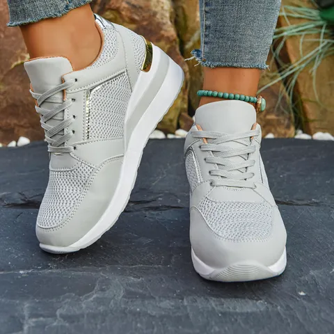 Women Wedge Sneakers Thick Sole Casual Shoes Breathable Mesh Lace Up Plus Size Sneakers For Women Autumn Fashion Sport Shoes