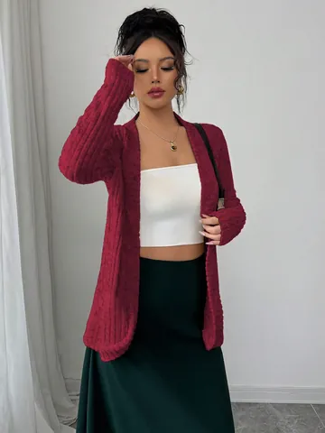 Women's Fashion Long Sleeve Knit Cardigan Casual Loose Solid Color Open Front Sweater Coat For Spring Autumn Outerwear