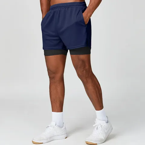 Men's 2-in-1 Sports Shorts Quick-Drying Breathable Mesh Training Shorts With Liner Zipper Pockets For Fitness Basketball Gym Casual Bottoms