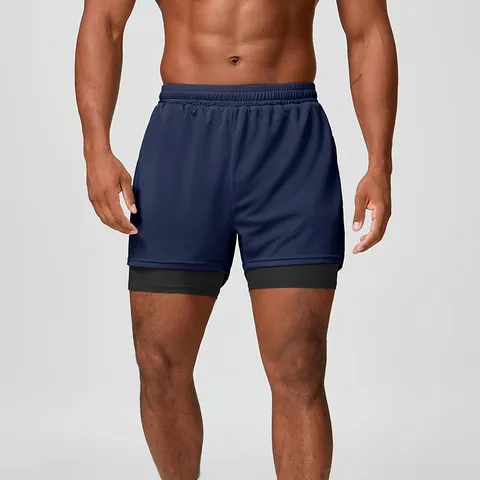 Men's 2-in-1 Sports Shorts Quick-Drying Breathable Mesh Training Shorts With Liner Zipper Pockets For Fitness Basketball Gym Casual Bottoms