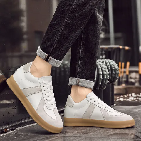 Men Vintage Cowhide GAT Sneakers Invisible Height Increasing Casual Skate Shoes Retro Patchwork Fashion Sport Shoes For Men