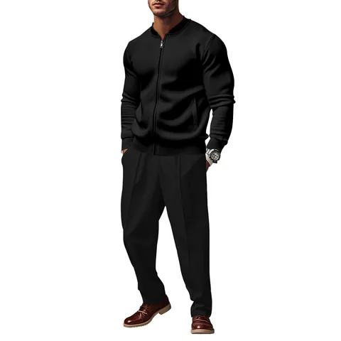 Herren American Casual Sportswear Polyester Top Und Bottom Atmungsaktiv Lockerer Reißverschluss Jacke Und Lange Hose Set Für Frühling