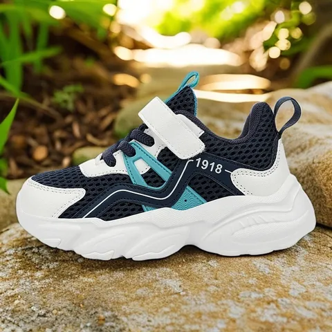Boys Running Shoes 2024 Spring Autumn Kids Breathable Mesh Sneakers Hook Loop Sports Shoes For Students Black Red White Blue