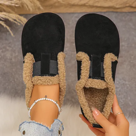 Dames Retro Warme Fleece Gevoerde Klompen Slip On Winter Katoen Harige Pantoffels Birkenstock Stijl Platte Mules