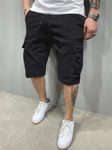 Men's Casual Cotton Cargo Shorts Multi-Pocket Drawstring Waist Summer Outdoor Straight Leg Workwear Half Pants