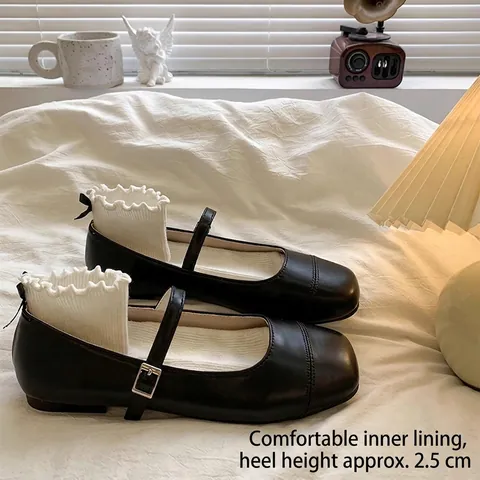 Girls Mary Jane Princess Shoes British Style Square Toe Buckle Soft Sole Performance Flats Silver Black Elegant Kids Shoes