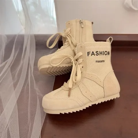 Korean Style Kids Fashion Canvas Mid-Calf Boots Boys Girls Casual Trendy Spring Autumn Yellow Single Fashion Shoes