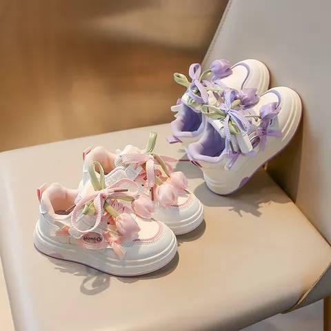 New 2025 Spring Autumn Kids Board Shoes Fashion 3D Flower Sneakers For Baby Girls Breathable PU Leather Casual Shoes