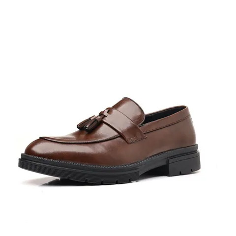 Herren Business Casual PU Leder Quasten Loafer Klassisch Slip-On Brogue Perforation Atmungsaktiv Mokassins Formelle Halbschuhe