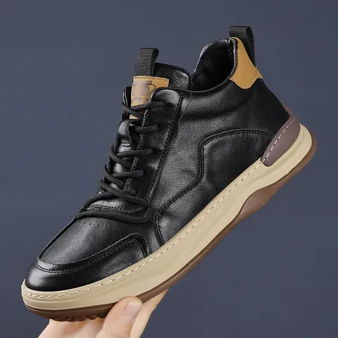 Herren High-Top Casual Lederschuhe Kopfschicht Rindsleder Trendige Mango Toe Retro Sneaker Mit Gummisohle Für Herren