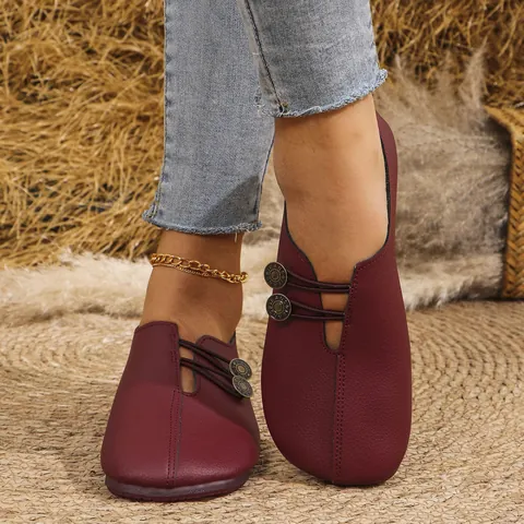Women Casual Soft PU Leather Flats Round Toe Slip-on Loafers Breathable Lightweight Outdoor Daily Walking Shoes Summer New Fashion