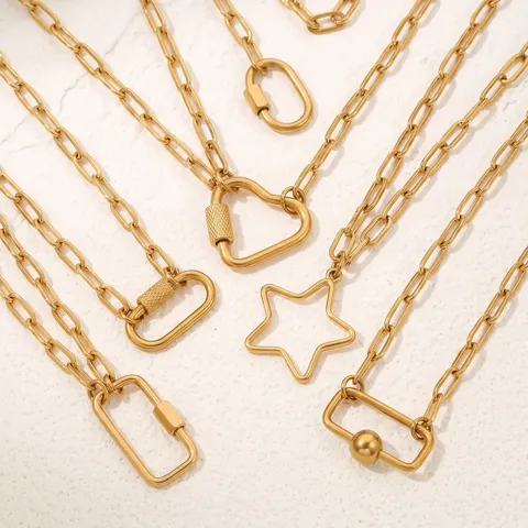 Stainless Steel Paperclip Chain Necklace For Women Men Geometric Carabiner Heart Star Pendant Minimalist Gold Plated Jewelry Necklace