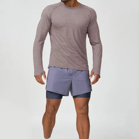 Unisex Quick Dry Long Sleeve Yoga Training Top Thumbhole Heathered Raglan Sleeve Elastic Fitness Running Sports Shirt