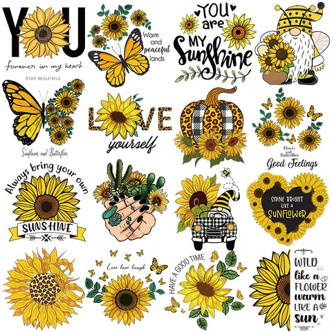 Sonnenblume Schmetterling Wärmeübertragung Patches Für Kleidung DIY Aufbügeln Sticker Für T-Shirts Taschen Waschbar Dekor