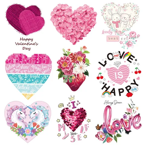 Parches de Transferencia de Calor en Forma de Corazón Para Ropa Bolsos DIY Estampado Dibujos Animados Floral Mariposa Parche Termoadhesivo Pegatina Tela