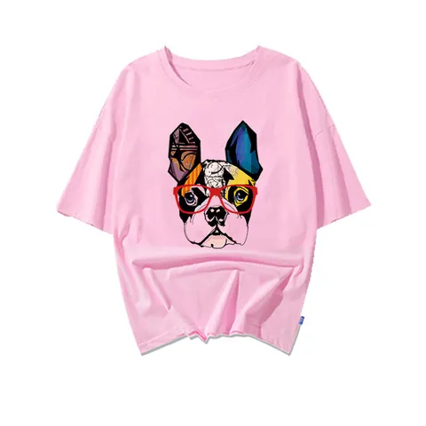 Cartoon French Bulldog Floral Pattern Heat Transfer Patch Washable Iron On Stickers For Clothing Bags DIY Printed Decoration