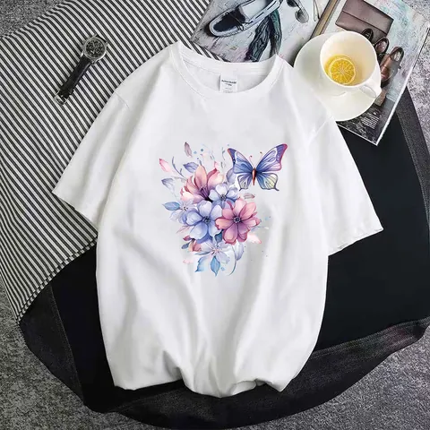 Watercolor Butterfly Floral Heat Transfer Patches For Clothing DIY Washable Artistic Offset Print Decoration Patches For T-Shirts Bags