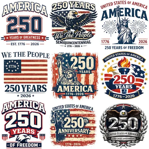 America 250th Anniversary Heat Transfer Sticker Patriotic USA Flag Eagle Statue Of Liberty DIY T-Shirt Iron-On Patch 1776-2026